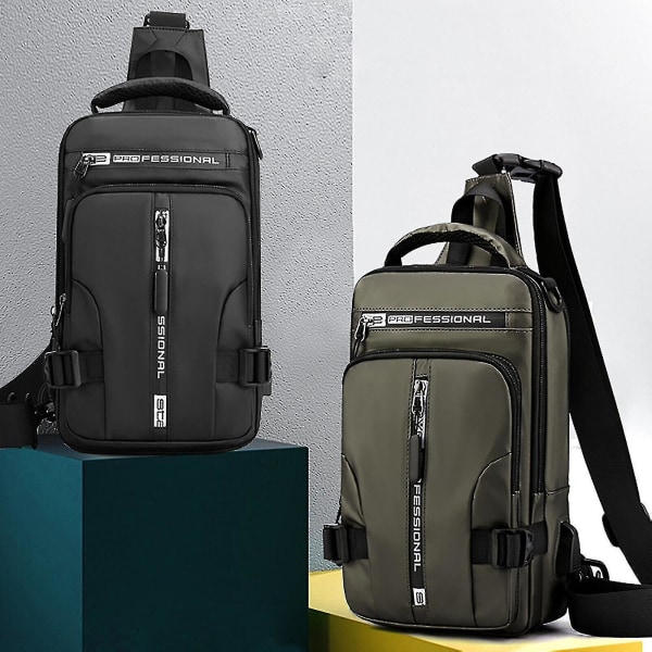 Menns Sling Crossbody Bag Anti-tyveri Bryst Skulder Messenger Ryggsekk Usb Port Green