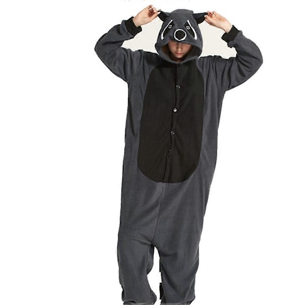 Eläinpyjama Onesie Polar Fleece Lämmin Yöpuku Sarjakuva Pesukarhu Puku Pitkähihainen Yöasu Kotivaatteet Miehille ja Naisille Koko XL