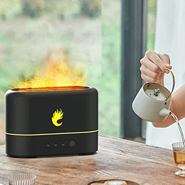 Merrwon Flamlampa Diffuser 250ml Luftfuktare Flamlampa Eterisk Olja Flammande Effekt Diffuser Luftrenare Ultraljud Aroma Diffuser Tyst Aromaterapi Diffu
