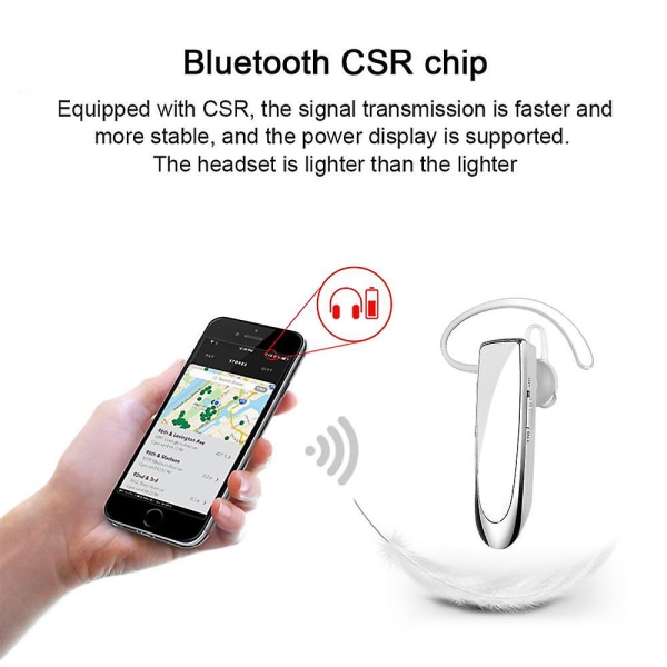 Bluetooth-øretelefon V4.1 trådløst håndfrihodesett 24 timers kjørehodesett 30 dager standby-tid med støyreduksjon Mikrofonhodesettdeksel kompatibel med I White