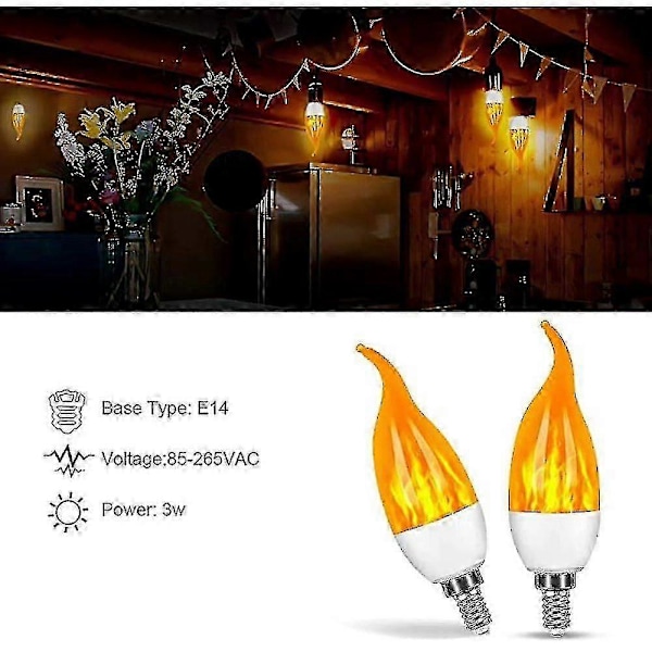 Axh Flamma Ljuslampa LED 2W E14 Flammeffekt Glödlampor Dimbar Ljusstake Glödlampor För Hem Trädgård Fest Halloween Jul Dekoration