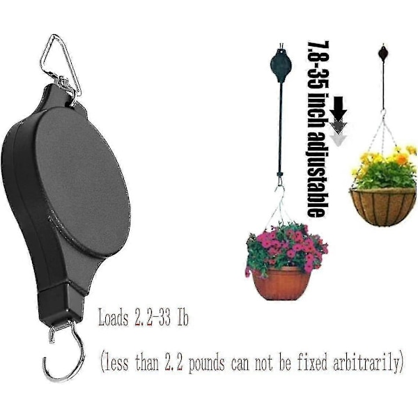 4-pack svart infällbar växtrulle blomkorg krok hängande krukor justerbar