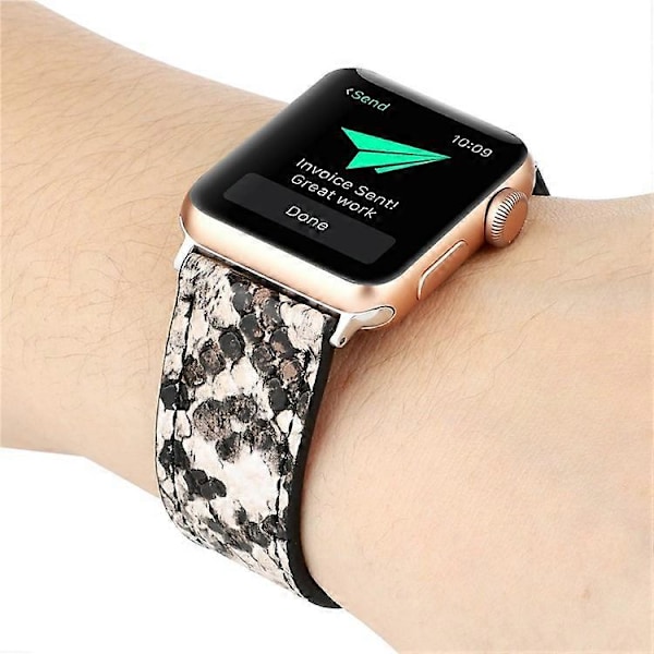Læder Urrem Kompatibel Med Apple Watch Series 10 9 8 7 SE 6 5 4 3 2 1 42mm 41mm 40mm 38mm Slangeskindsprint Armbånd LightPink