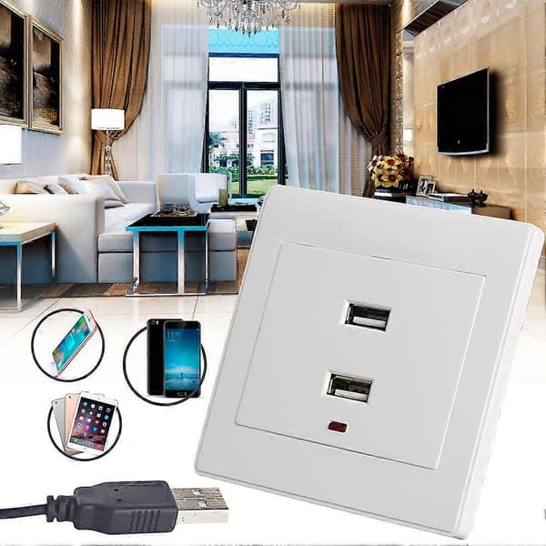 Dobbel USB Veggkontaktlader AC/DC Strømadapter Plugg Uttaksplate Panel