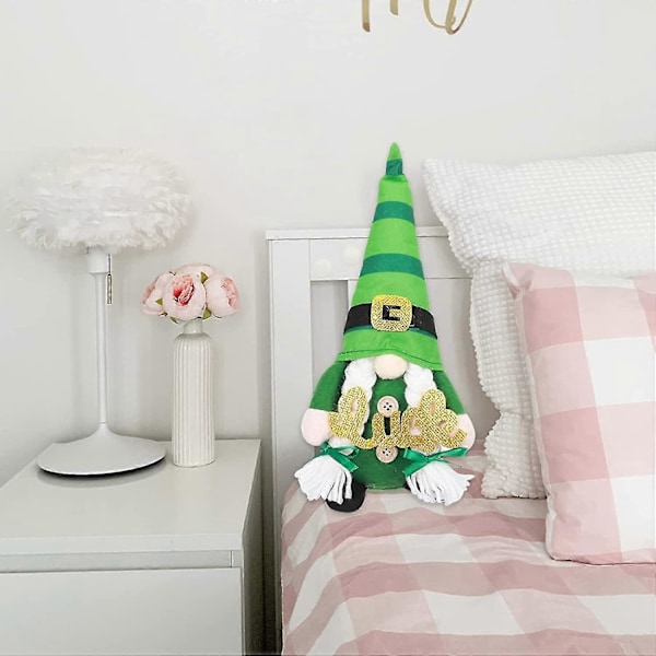 Gnome - Plys Gnome Grøn Kløver Ansigtsløs Dukke Dekorationer (1 stk, grøn)