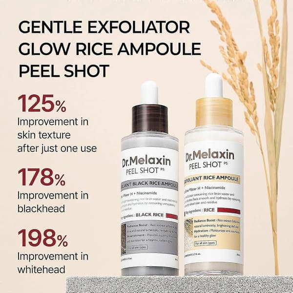 2 stk. Peel Shot Glow Rice Ampoule, Hvit ris ampoule+Sort ris ampoule Mild Eksfolierende Ansikts- og Kroppsskrubb Døde Hudceller 1pc black rice