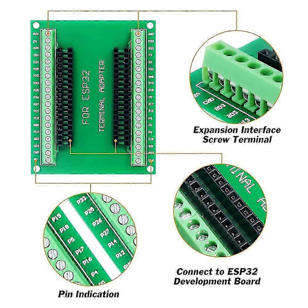 4 st ESP32 Breakout Board GPIO 1 till 2 för 38-stifts smal version ESP32 ESP-WROOM-32 Mikrocontroller