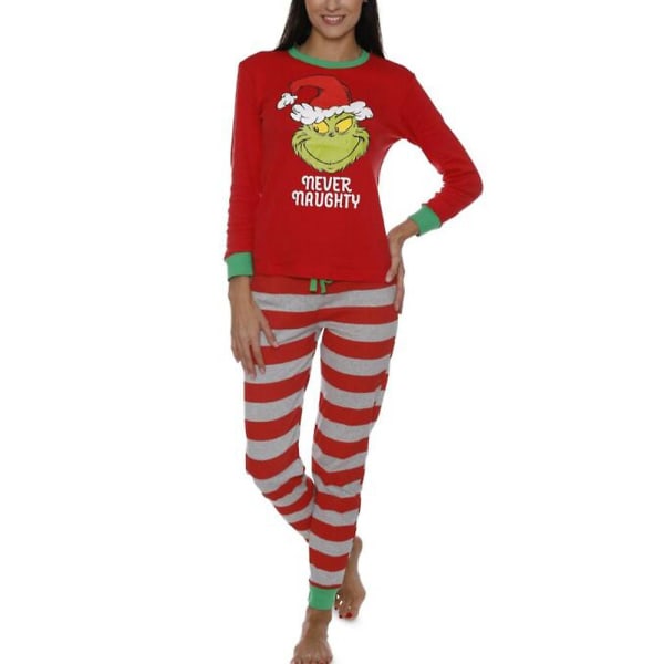 Joulun perheeseen yhteensopivat pyjamat Grinch print toppi raidalliset housut set Women L