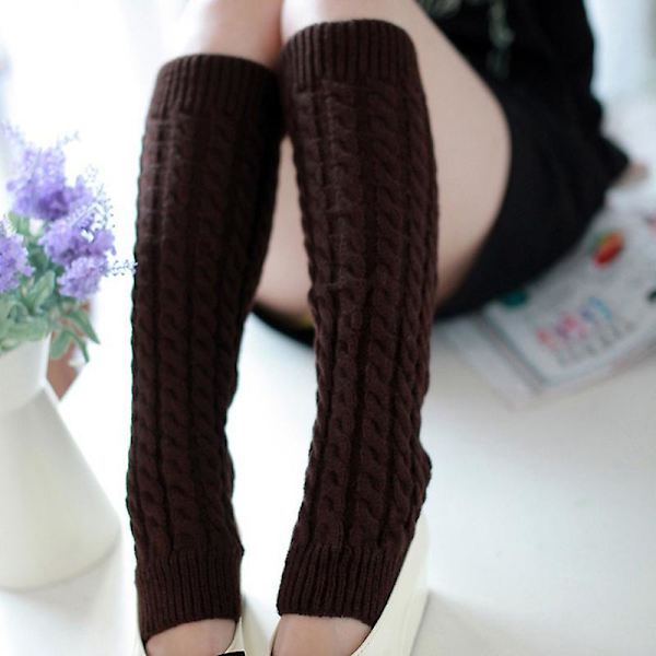 Kvinnor högt knä stickad benärm Vinter benvärmare Strumpor Slouch Boots manschetter Toppers Coffee