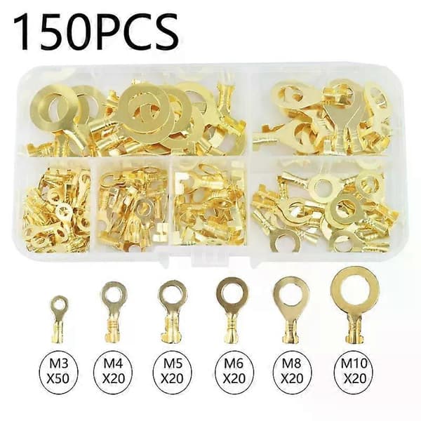 M3/M4/M5/M6/M8/M10 Ring-Terminal Ledningshurtigstik Terminal Messing Krympe Terminal Assorteret Sæt