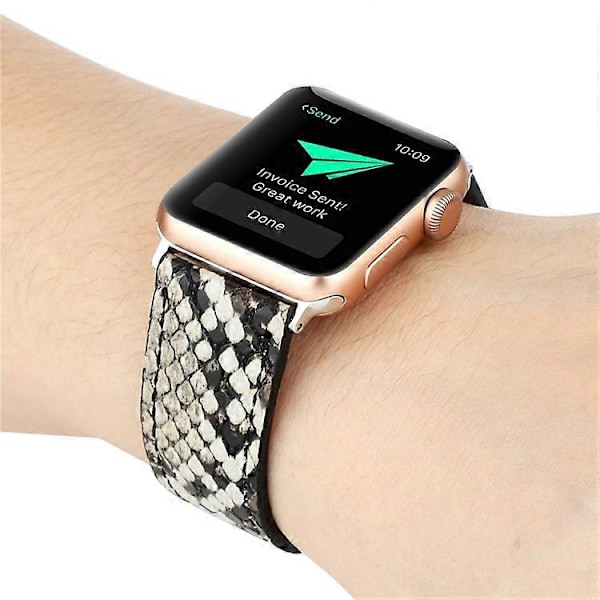 Læder Urrem Kompatibel Med Apple Watch Series 10 9 8 7 SE 6 5 4 3 2 1 42mm 41mm 40mm 38mm Slangeskindsprint Armbånd Grey