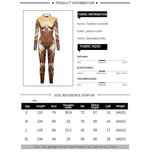 Naisten Halloween Jumpsuit Bodysuit Cosplay 3D Skull Skeleton Faraon puku GOLDEN L