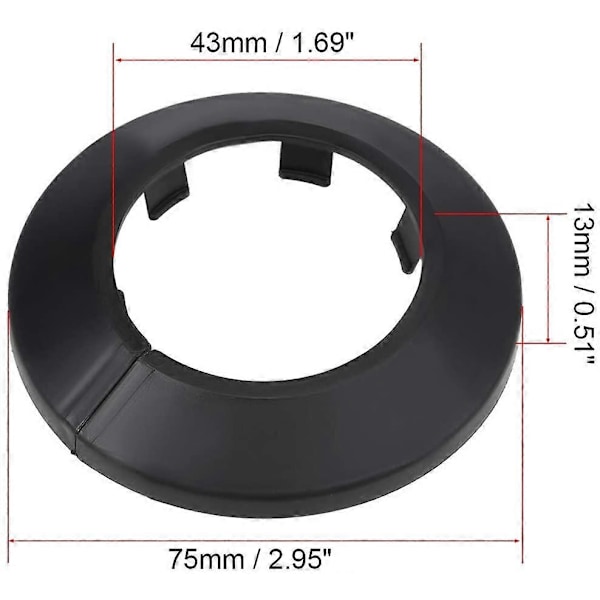 Rørdæksel Dekoration PP Plast Vandrør Roset Sort 43mm 4 stk