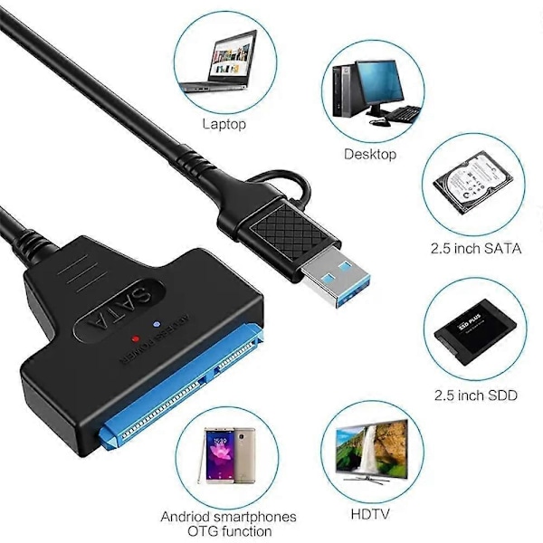 USB 3.0 til 2.5\" SATA III Harddisk Adapterkabel - SATA til USB3.0 Konverter