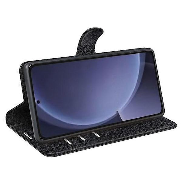 Kompatibelt Skal för Samsung Galaxy S25+ Litchi Textur Stötsäkert Läder Plånboksfodral Black