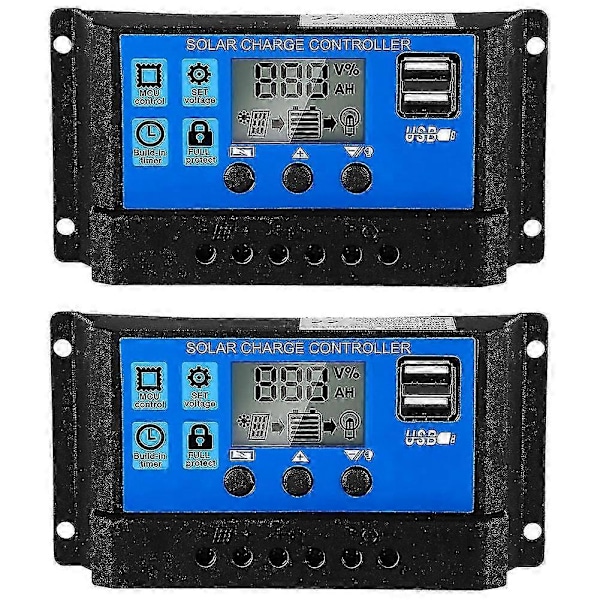 2 stk. 30a Solcelle Batteri Controller 12v/24v Solpanel Ladecontroller Jord Solpanel Kontrol