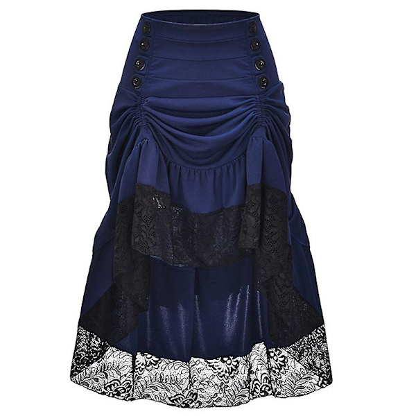 Flerfärgad Lady Gothic Steampunk Pinstripe kjol Rock Gypsy Vintage kostym Front Lace-up Layer Clubwear Outfit Navy 03 XXXL