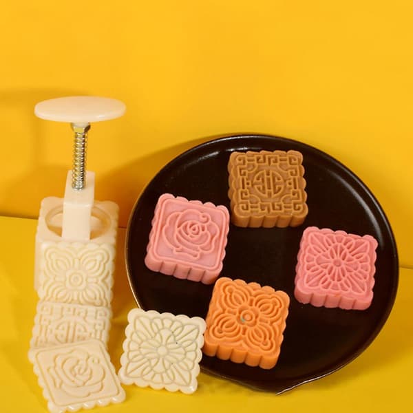 Plast Mooncake Form 100g Rose Firkant Stempler Kjeks Kakekutter Form DIY