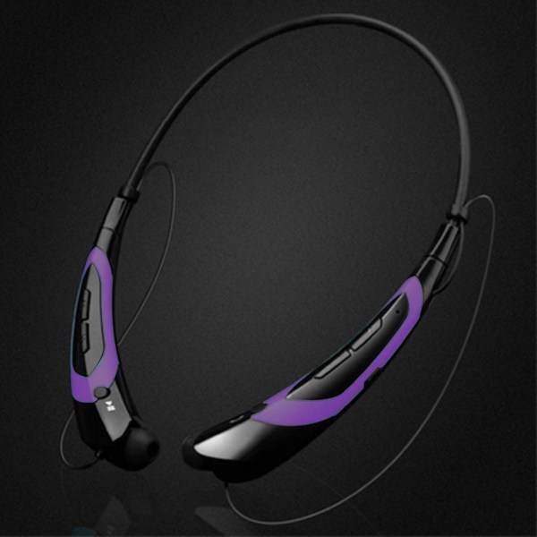 Bluetooth-hovedtelefoner, Bluetooth 4.0 trådløst nakkebåndsheadset med udtrækkelige øretelefoner, sportssvedtætte støjreducerende øretelefoner purple