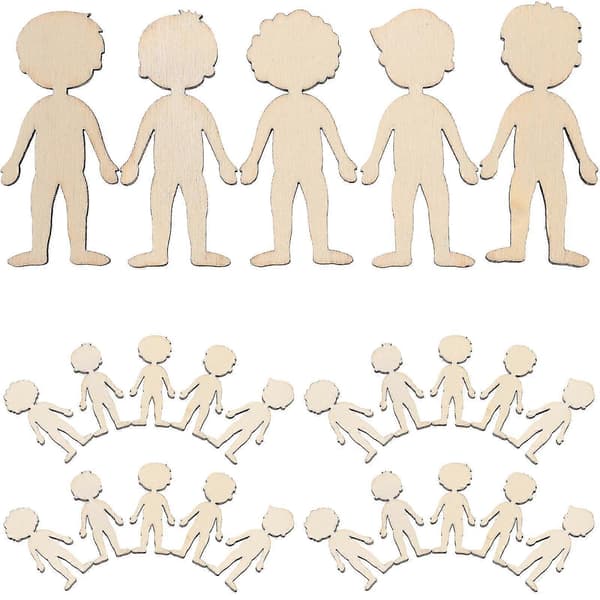 50 st Obehandlade träfigurer utskärningar träutskärningar träflisor tomma träflisor