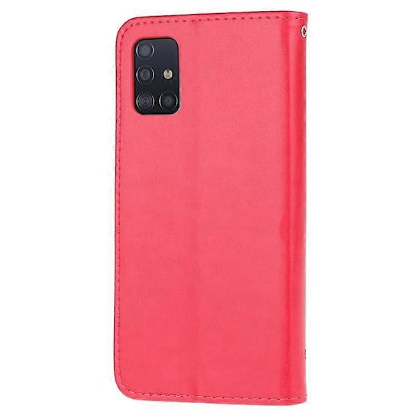 Præget Sommerfugl Blomst Skin PU Læder Flip Mobilcover Kompatibelt til Samsung Galaxy A51 Red