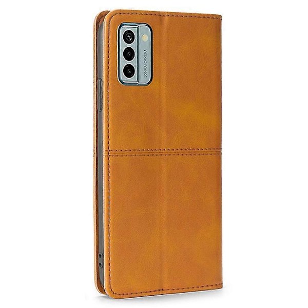 Kompatibelt för Nokia G22 Anti-fingeravtryck Telefonskal Nötskinn Textur PU Läderfodral Ställ Kortplats Skydd LightBrown