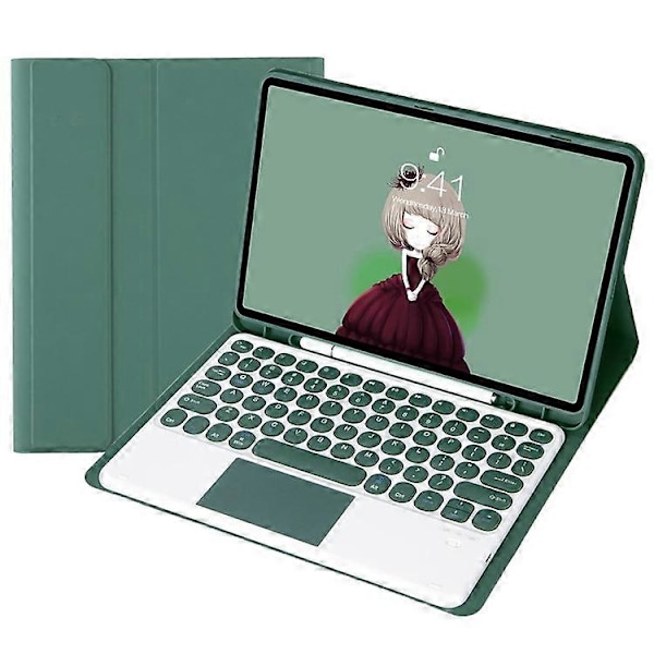 YT098B-A Kompatibel med iPad Air (2020) / (2022) Trådløst Bluetooth-tastatur med runde taster og TouchPad, Stødsikkert stativ med hudvenlig overflade DarkGreen