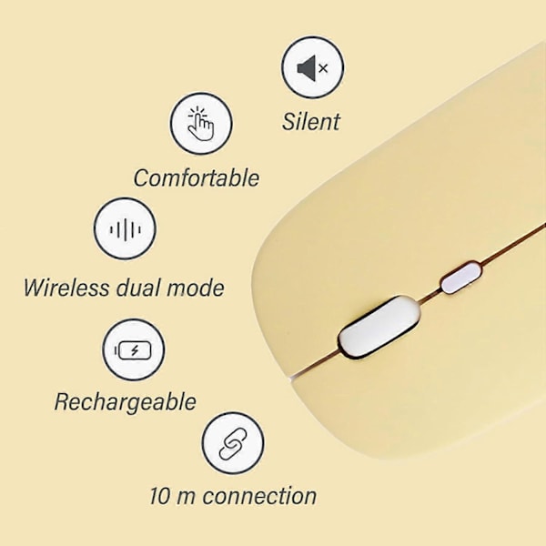 Trådlös Bluetooth USB C Mus, Gul, Unisex, 3 Justerbara DPI, Ergonomisk Design, Uppladdningsbar, 10m Räckvidd