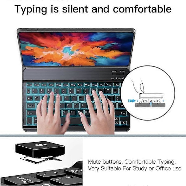 Avtakbart Bluetooth-tastatur Kompatibelt med Lenovo Tab P11 Plus TB-J616F / TB-J607L Smart Tablet-deksel med stativ og bakgrunnsbelysning Black