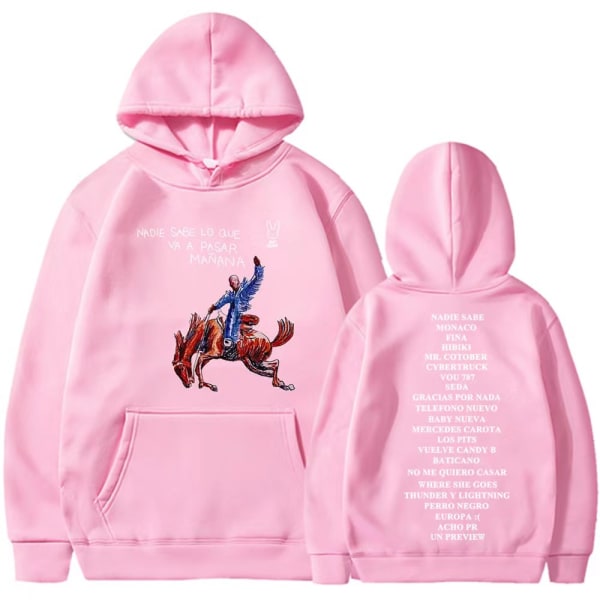 Nytt Bad Bunny nytt album Nadie Sabe Lo Que Va a Pasar Manana sweatshirt perifer hoodie pink XL