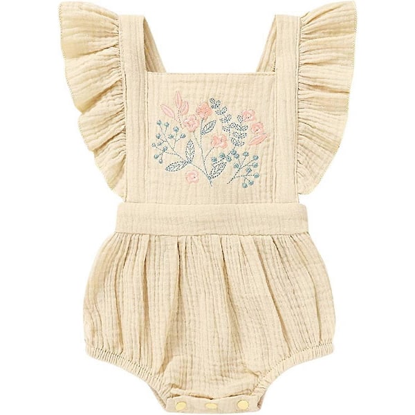 KATEA Spædbarn Pige Rufflet Ærmeløs Romper Casual Sommer Jumpsuit Bomuld Linned Tøj