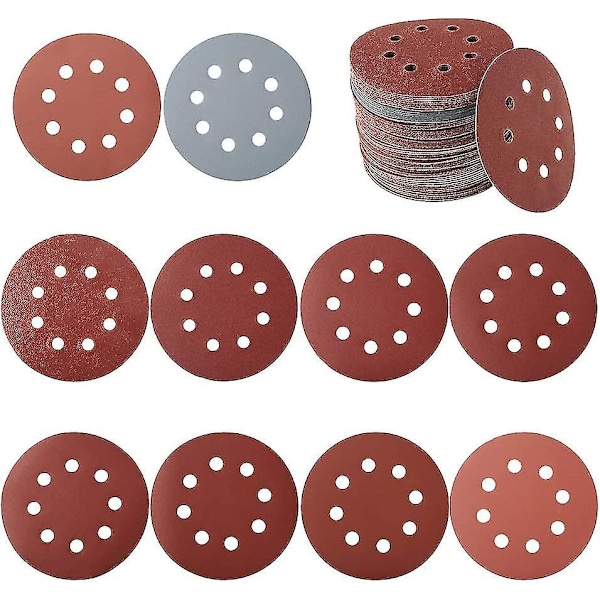 100 stk. slibeskiver, slibeskive, sandpapir, sandpapir til rundsliber korn 80/180/240/320/400/800/1000/1500/2000/3000 125mm