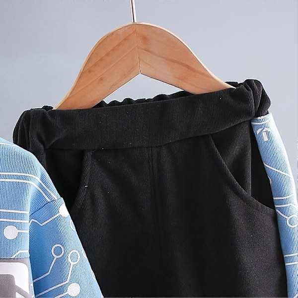 Pullover-sweatshirtsæt til drenge med bogstavprint, blødt, hudvenligt, miljøvenligt 2-delt sæt til hverdagsbrug udendørs, blå, 120 cm/47,2 tommer