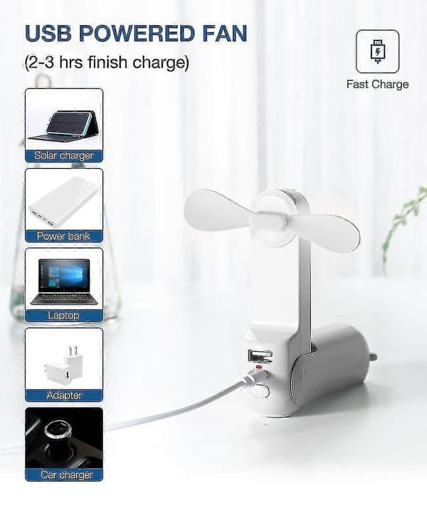 USB Genopladelig Håndholdt Mini Ventilator (hvid)
