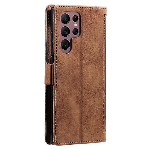 Kompatibelt för Samsung Galaxy S23 Ultra Retro Splicing Stil PU Läder Stötsäkert Telefonfodral Plånbok Ställ Folio Flipskydd med S Grey