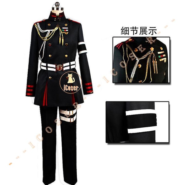 Anime Seraph Of The End Ichinose Guren Cosplay Kostym Peruk Svart Demon Army Uniform Guren Squad Outfit Halloween Män Set Pojkar Male M