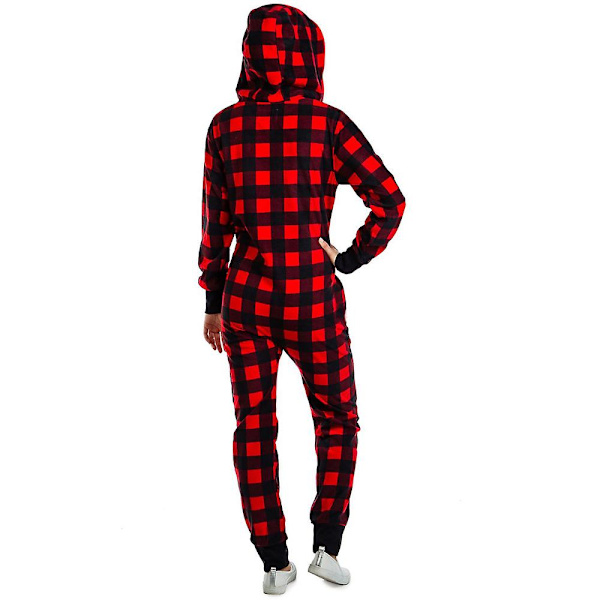 Print naisten yksiosainen pyjamat, hupullinen, mukava jouluinen pyjama taskuilla Red M