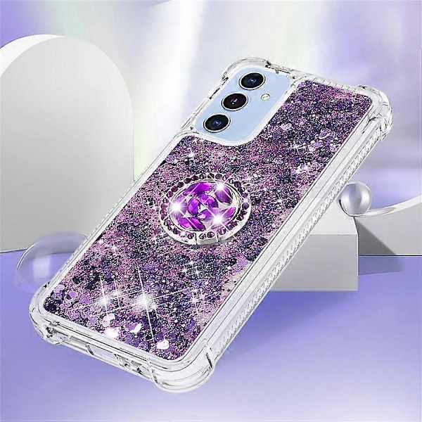 YB Quicksand Series-7 Kompatibelt Skal För Samsung Galaxy A15 5G Fodral Flytande Glitter Paljetter TPU Ställ Telefonskydd DarkPurple