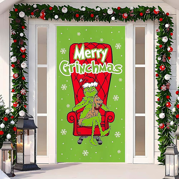 Juledekorasjon for dør - Merry Grinchmas Font - Veranda Skilt - Vinter - Nyttår - Jul - Julepynt og -tilbehør til hjemmet