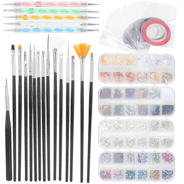 Nagelkonstverktygsset Nagelborste Prickpenna Strassdekoration Nagel Folie Striping Tejper Kit