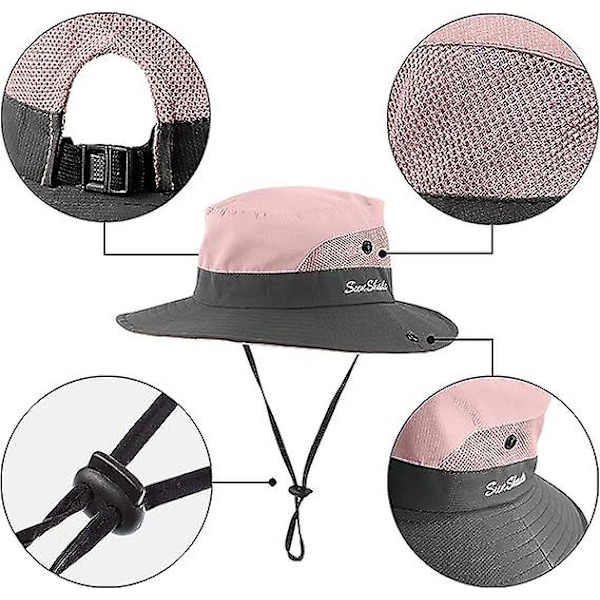 Solhatt för barn med hästsvanshål UPF 53 Bucket Hatt för flickor sommarstrandfiske