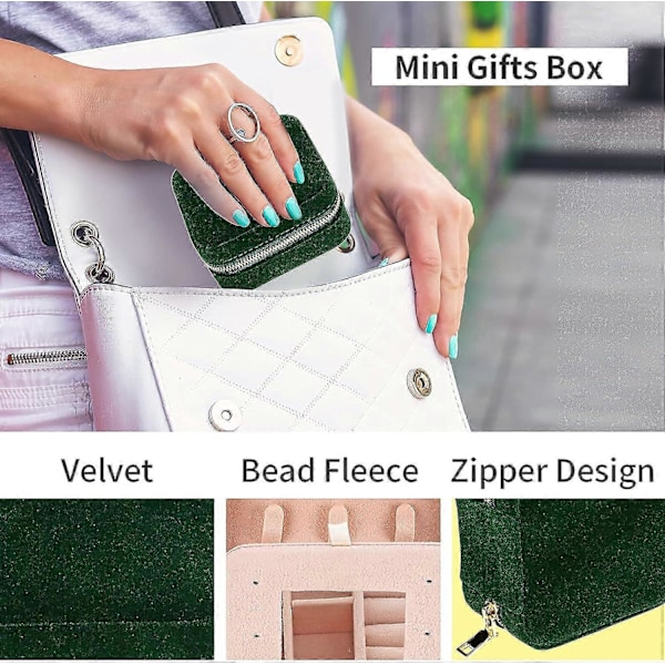 Rejse Smykkeskrin i Velour med Spejl, Mini Gaveæske til Kvinder Piger, Små Bærbare Organizer Æsker til Ringe Øreringe Halskæder Armbånd