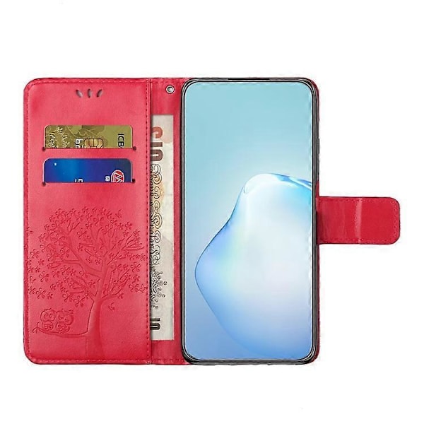 Kompatibel med Motorola Moto G14 4G Ugle Tre Trykt Telefondeksel PU Lær Stå Lommebok Etui Red