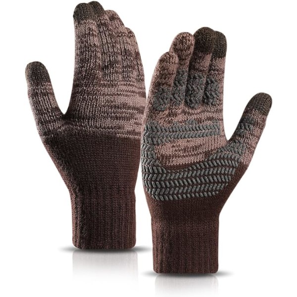 Vinterhandskar med pekskärm för män, halkfria varma handskar, stickade silikonpartikelhandskar för män Coffee