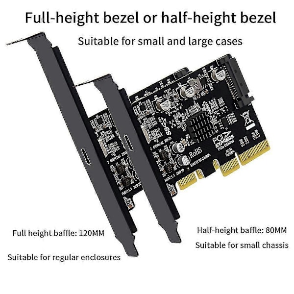USB PCIE-kort Typ C PCI- 4X till USB 3.2 Gen 2X2 (20Gbps) ASM3242 Chipset för Windows 8/10/Linux