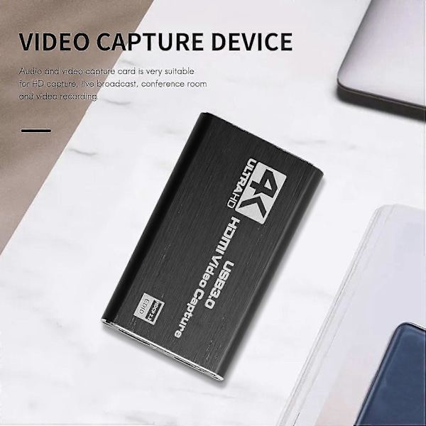 Audio Video Capture Card, 4K USB 3.0 Capture Adapter Video Converter til Gaming Streaming Live Broa