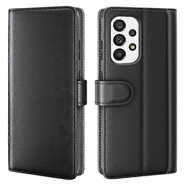 Kompatibel med Samsung Galaxy A53 5G Wallet Case Split Læder Ægte Læder Folio Flip Stand Stødsikkert Cover Black