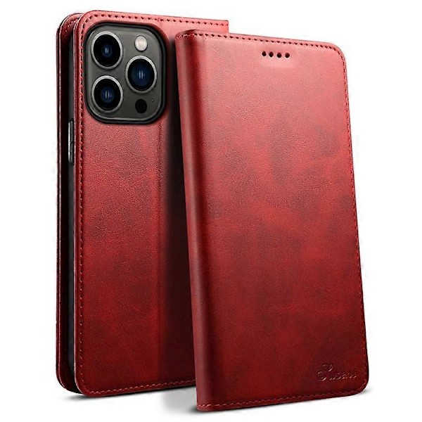 SUTENI Kompatibel til iPhone 15 Pro Max Simpel Læder Etui Wallet Telefon Cover Red