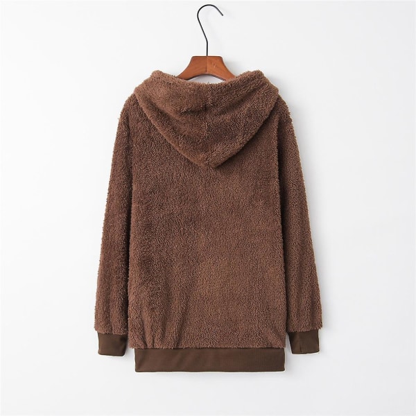 Dam Teddy Bear Huvtröjor Kappa Varm Fluffig Huvtröja Lös höst Vinter Toppar Brown XL