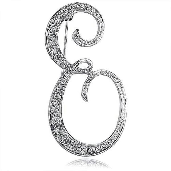 Bokstavbrosjer Initial Rhinestone Brosje for Kvinner Håndverk Sølvfarget -------E